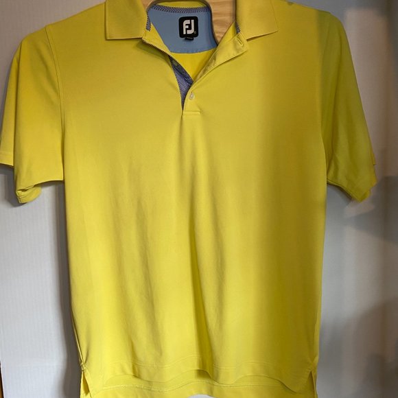 Footjoy Golf Shirt Mens Solid Yellow w/blue inside Stripe Polo Size Large. - Picture 2 of 9